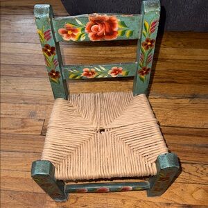 Mexico Wood Child Chair Floral Hand Painted Vintage Doll Furniture